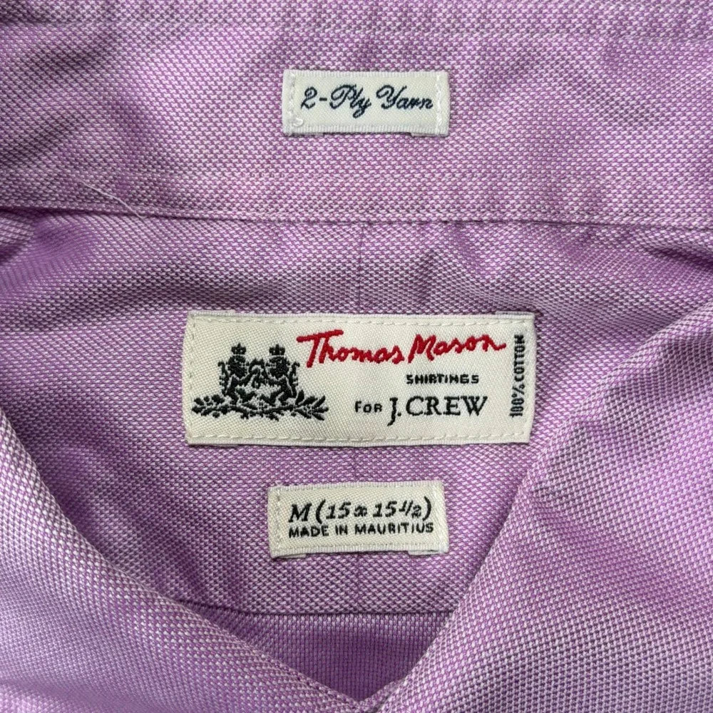 J Crew Dress Shirt Mens M‎ 15/15.5 Purple Oxford Cotton Button Down Thomas Mason
